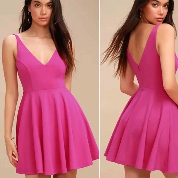 Lulu’s Darling Delight Raspberry Pink Skater Dress - Picture 1 of 11